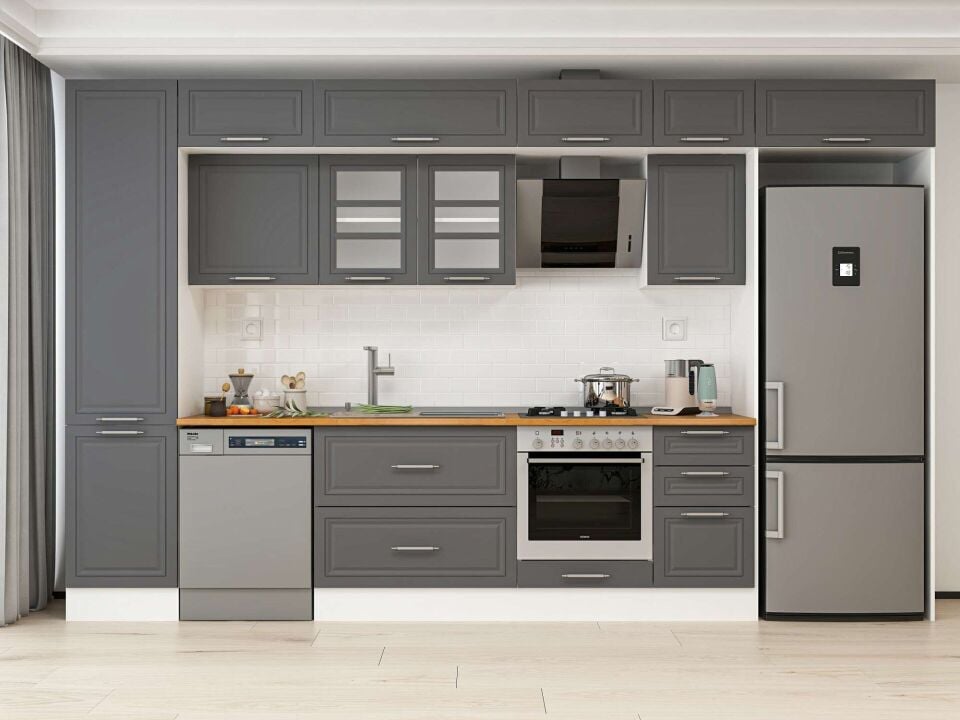 Alvinka 375X240 Cm Klasik Mebran Mutfak Dolabı Beyaz Beyaz Mbb-E80B50S45-3