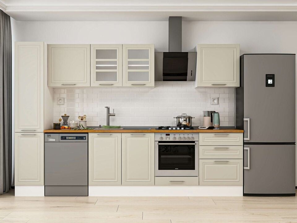 Alvinka 300X210 Cm Klasik Mebran Mutfak Dolabı Mb-E80B40S60-3 Mebran | Kumtaşı - Mdf