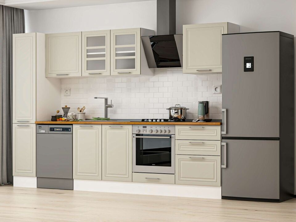 Alvinka 300X210 Cm Klasik Mebran Mutfak Dolabı Mb-E80B40S60-3 Mebran | Kumtaşı - Mdf