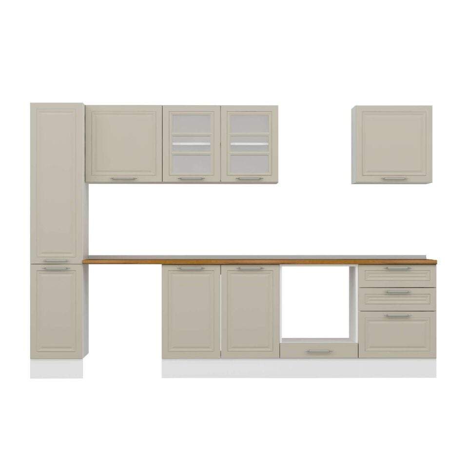 Alvinka 300X210 Cm Klasik Mebran Mutfak Dolabı Mb-E80B40S60-3 Mebran | Kumtaşı - Mdf