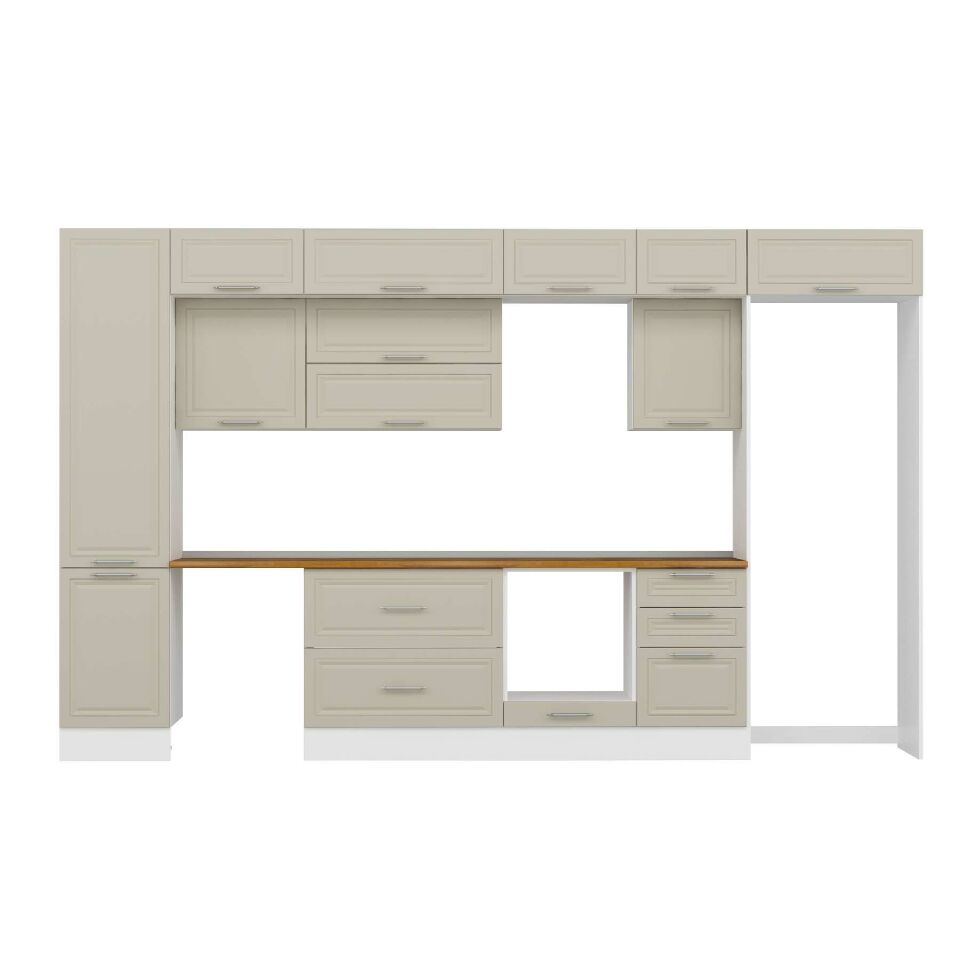 Alvinka 390X240 Cm Klasik Mebran Mutfak Dolabı Mbb-E90B50S50-2 Mebran | Kumtaşı - Mdf