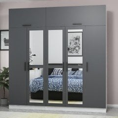 Minar Kale 5 Kapaklı 3 Aynalı 2 Ç Dolap Ve Yüklük Beyaz Antrasit