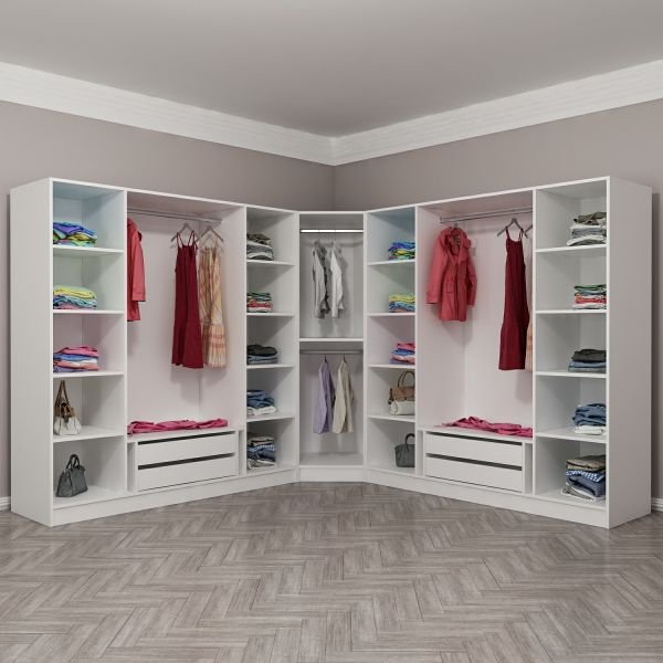 Minar Kale 9 Kapaklı 4 Çekmeceli Köşe Dolap Beyaz Mebran Panjur 190CM