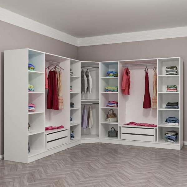 Minar Kale 9 Kapaklı 4 Çekmeceli Köşe Dolap Beyaz Mebran Panjur 190CM