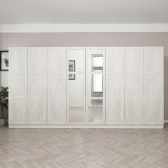 Kale Country 8 Kapak Aynalı 2Ç Zincir Dolap - Eskitme Beyaz