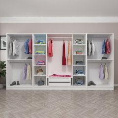 Kale Country 8 Kapak Aynalı 2Ç Zincir Dolap - Eskitme Beyaz