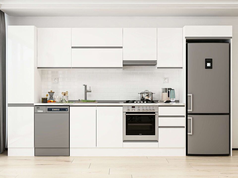 Alvinka 380X222 Cm High Gloss Mutfak Dolabı Mbb-E90B45S45-1 High Gloss | Beyaz - Mdf