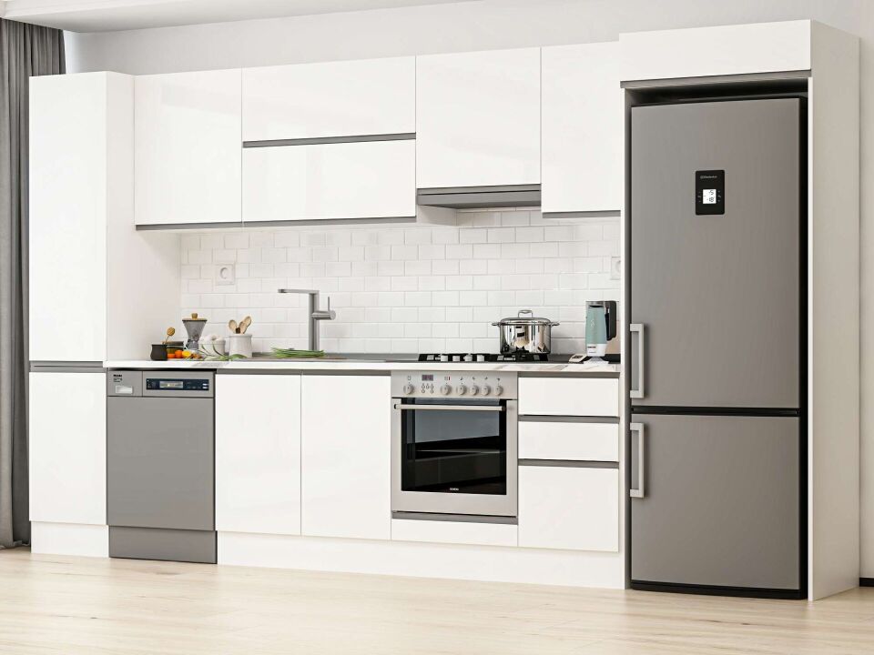 Alvinka 380X222 Cm High Gloss Mutfak Dolabı Mbb-E90B45S45-1 High Gloss | Beyaz - Mdf