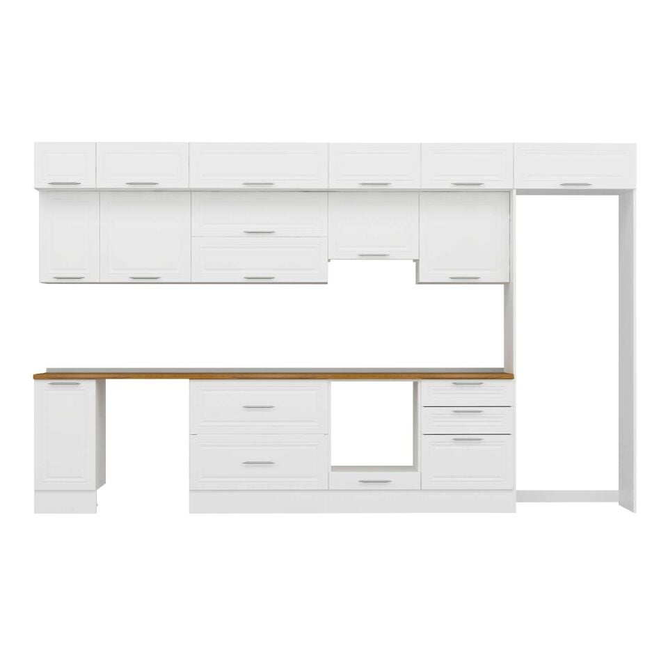 Alvinka 380X240 Cm Klasik Mebran Mutfak Dolabı Mb-E80S40S60-1 Mebran | Beyaz - Mdf