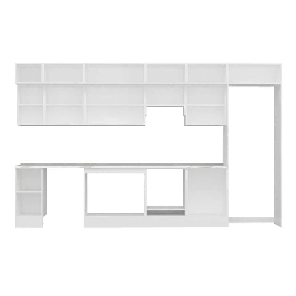 Alvinka 380X240 Cm Klasik Mebran Mutfak Dolabı Mb-E80S40S60-1 Mebran | Beyaz - Mdf