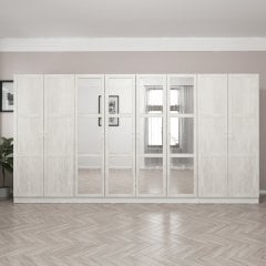 Kale Country 8 Kapak Aynalı 2Ç Zincir Dolap - Eskitme Beyaz