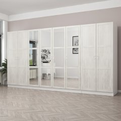 Kale Country 8 Kapak Aynalı 2Ç Zincir Dolap - Eskitme Beyaz