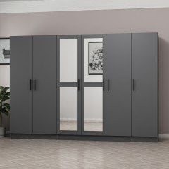 Minar Kale 6 Kapaklı 2 Aynalı 2 Çekmeceli Dolap Antrasit