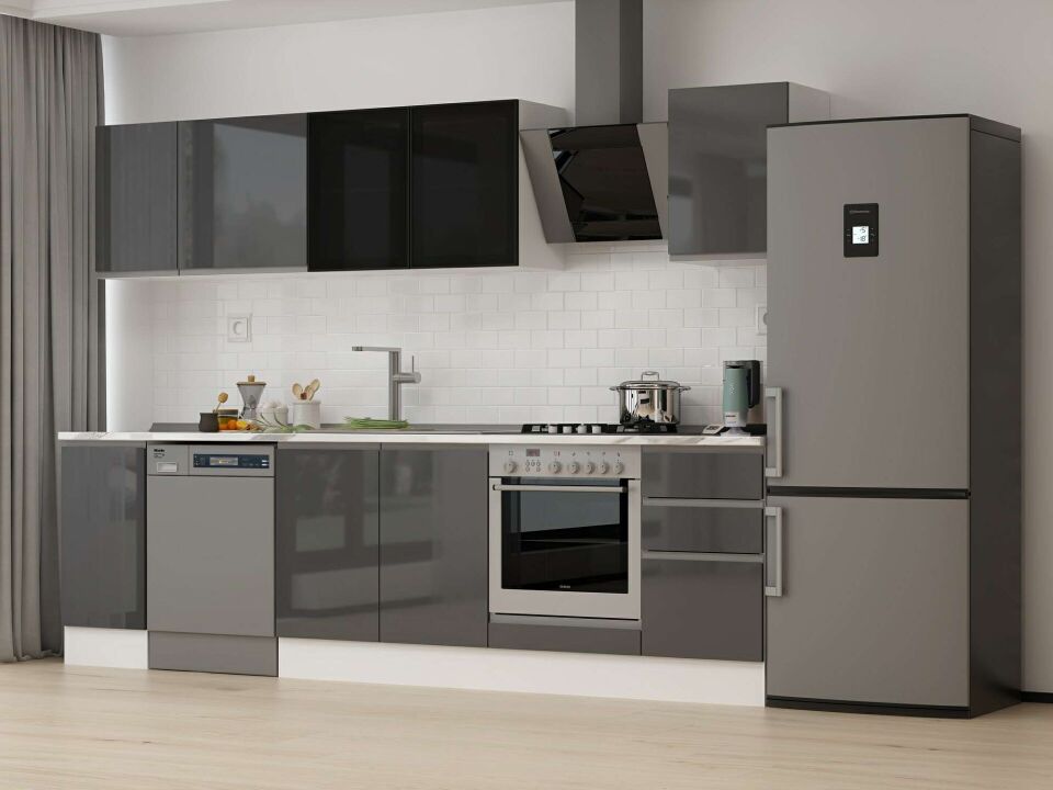 Alvinka 295X210 Cm High Gloss Mutfak Dolabı M-E90S40S45-3 High Gloss | Antrasit - Suntalam