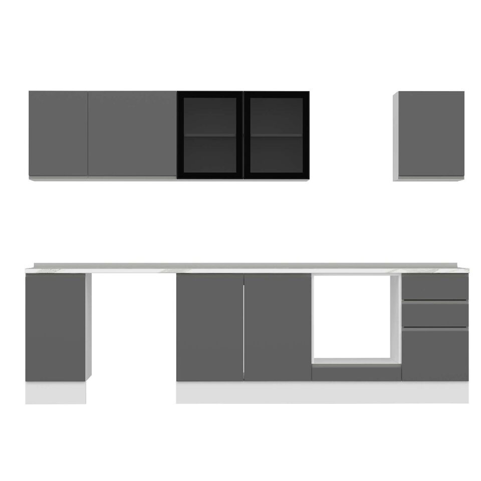 Alvinka 295X210 Cm High Gloss Mutfak Dolabı M-E90S40S45-3 High Gloss | Antrasit - Suntalam