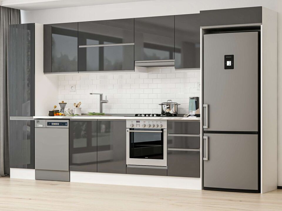 Alvinka 380X222 Cm High Gloss Mutfak Dolabı Mbb-E90B45S45-1 High Gloss | Antrasit - Suntalam