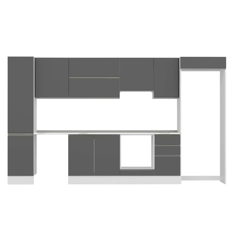 Alvinka 380X222 Cm High Gloss Mutfak Dolabı Mbb-E90B45S45-1 High Gloss | Antrasit - Suntalam