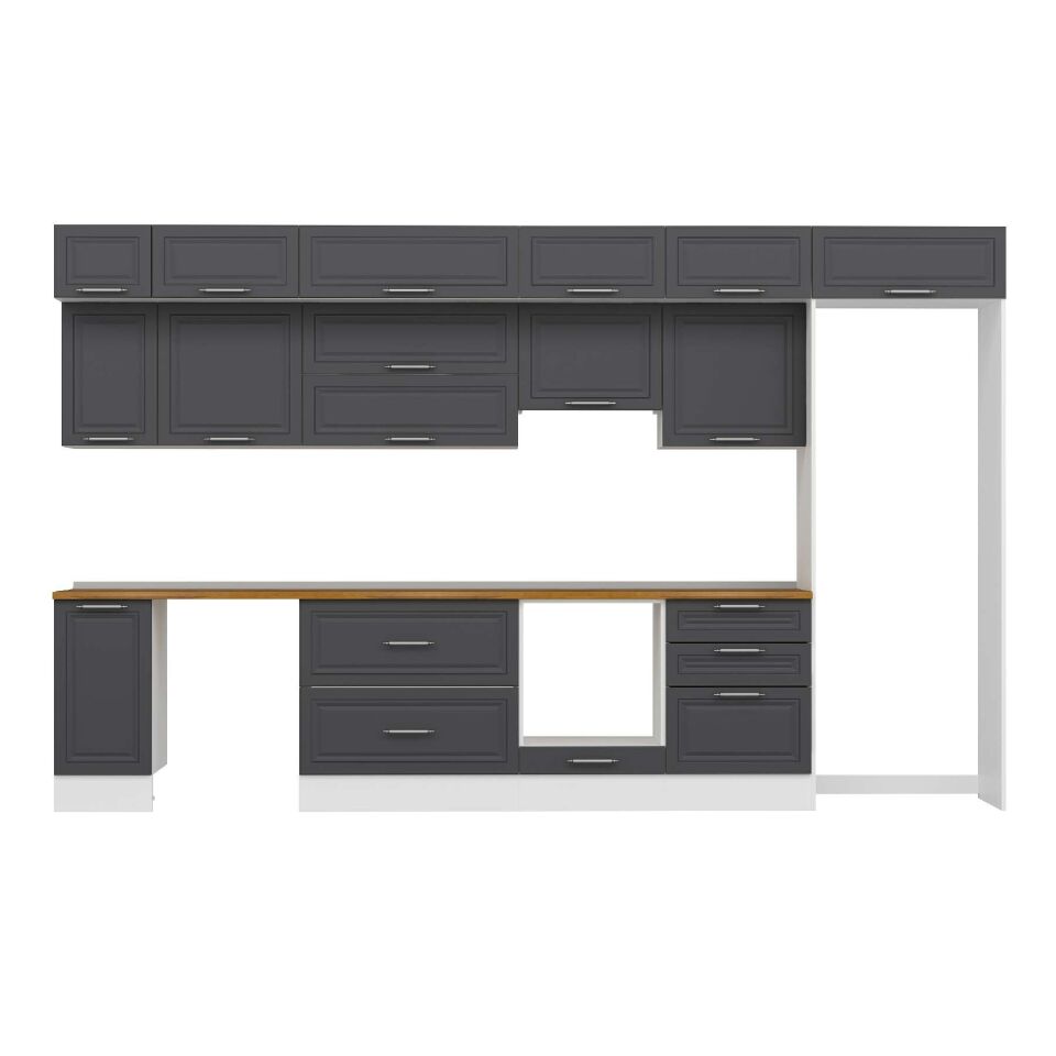 Alvinka 380X240 Cm Klasik Mebran Mutfak Dolabı Mb-E80S40S60-1 Mebran | Antrasit - Mdf