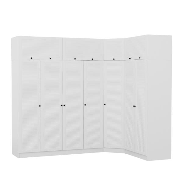 Minar Kale 7 Kapaklı 2 Ç Köşe Dolap + Yüklük Beyaz Mebran Panjur 190CM