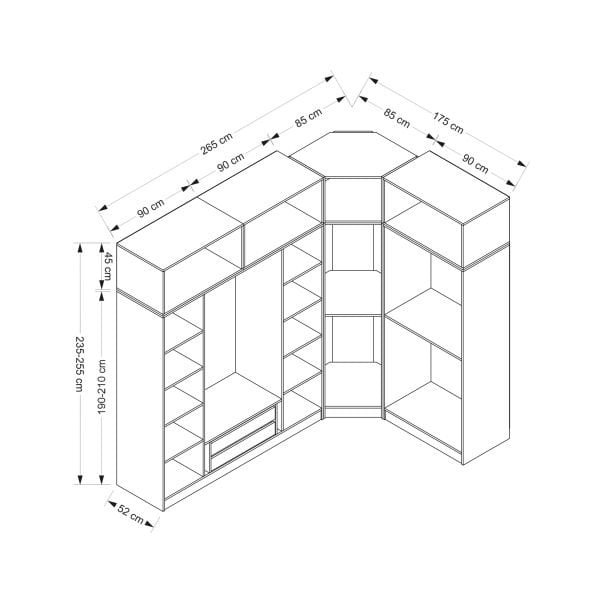 Minar Kale 7 Kapaklı 2 Ç Köşe Dolap + Yüklük Beyaz Mebran Panjur 190CM