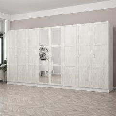 Kale Country 8 Kapak Aynalı 4Ç Zincir Dolap - Eskitme Beyaz