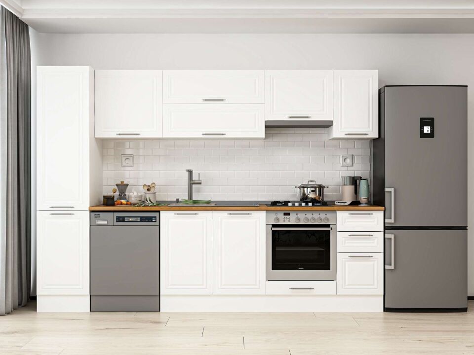 Alvinka 285X210 Cm Klasik Mebran Mutfak Dolabı Mb-E80B45S40-1 Mebran | Beyaz - Mdf