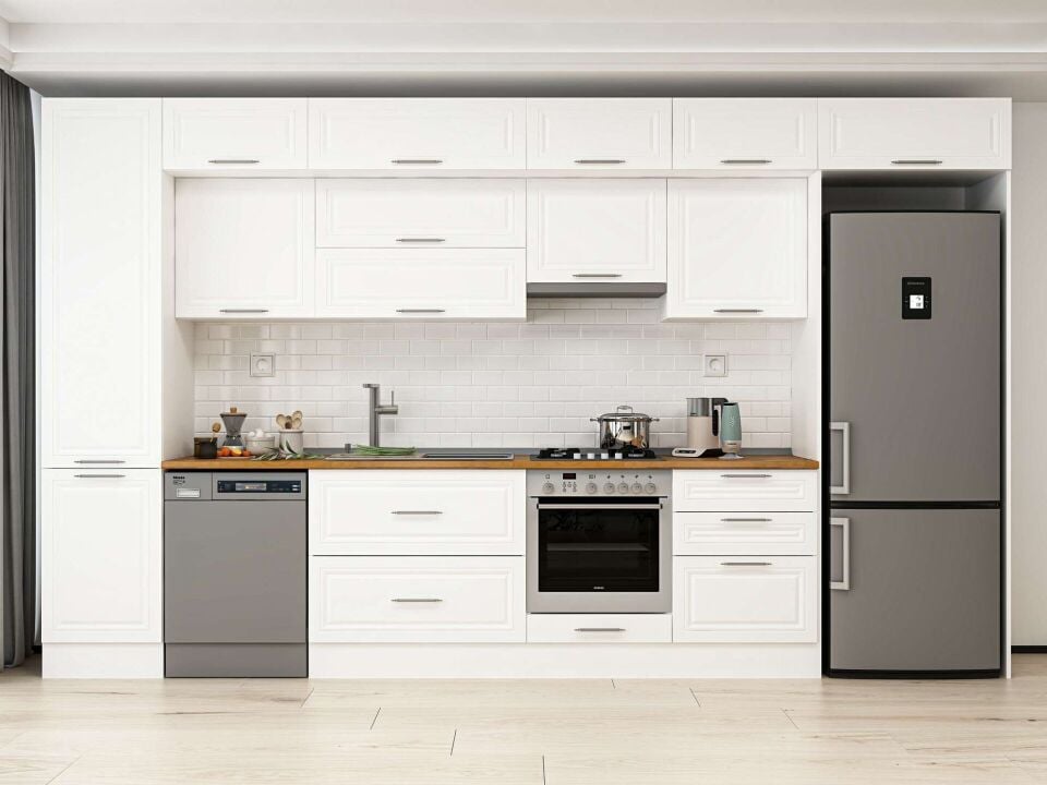 Alvinka 390X240 Cm Klasik Mebran Mutfak Dolabı Beyaz Beyaz Mbb-E80B50S60-1