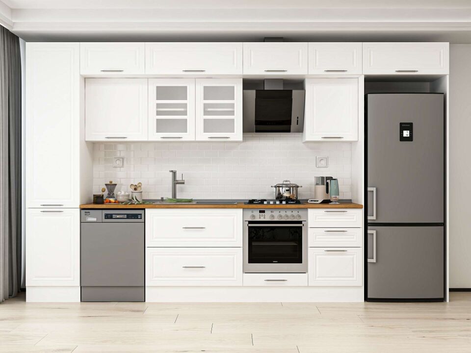 Alvinka 390X240 Cm Klasik Mebran Mutfak Dolabı Mbb-E90B50S50-3 Mebran | Beyaz - Mdf