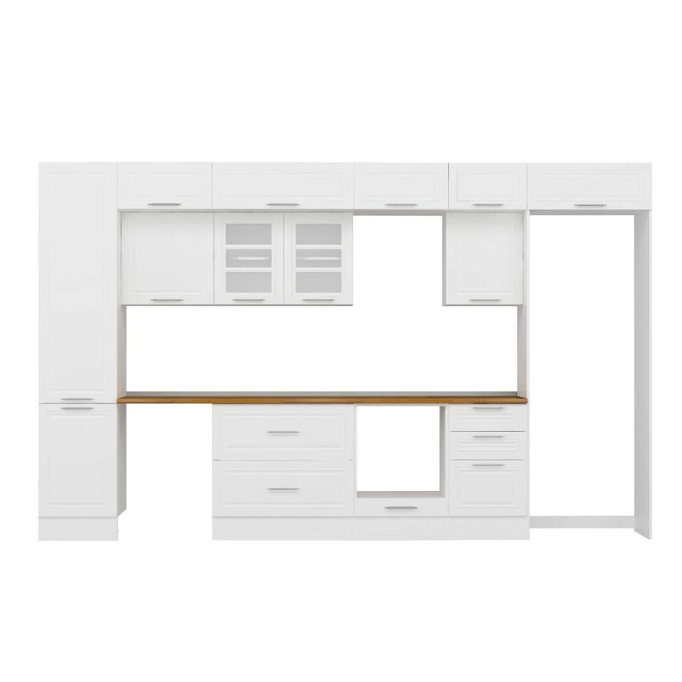 Alvinka 390X240 Cm Klasik Mebran Mutfak Dolabı Mbb-E90B50S50-3 Mebran | Beyaz - Mdf