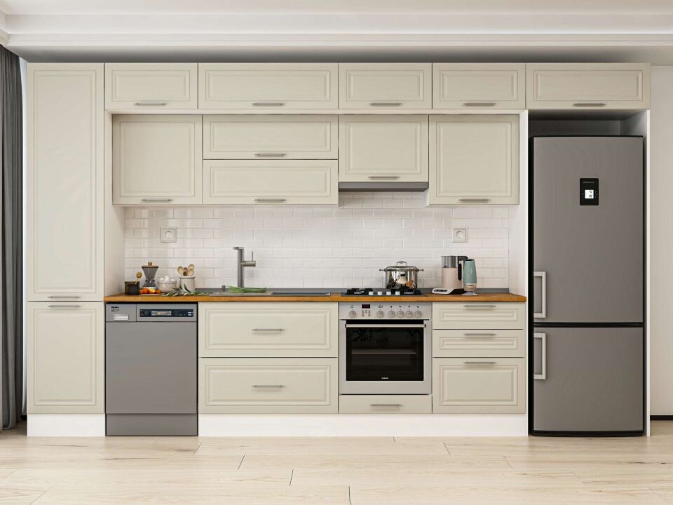 Alvinka 390X240 Cm Klasik Mebran Mutfak Dolabı Beyaz Beyaz Mbb-E80B50S60-1