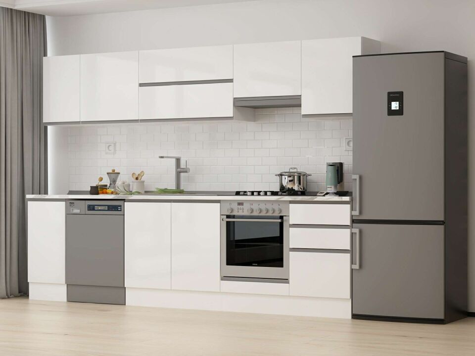 Alvinka 300x210 Cm High Gloss Mutfak Dolabı M-E90S40S50-1 High Gloss | Beyaz - Suntalam