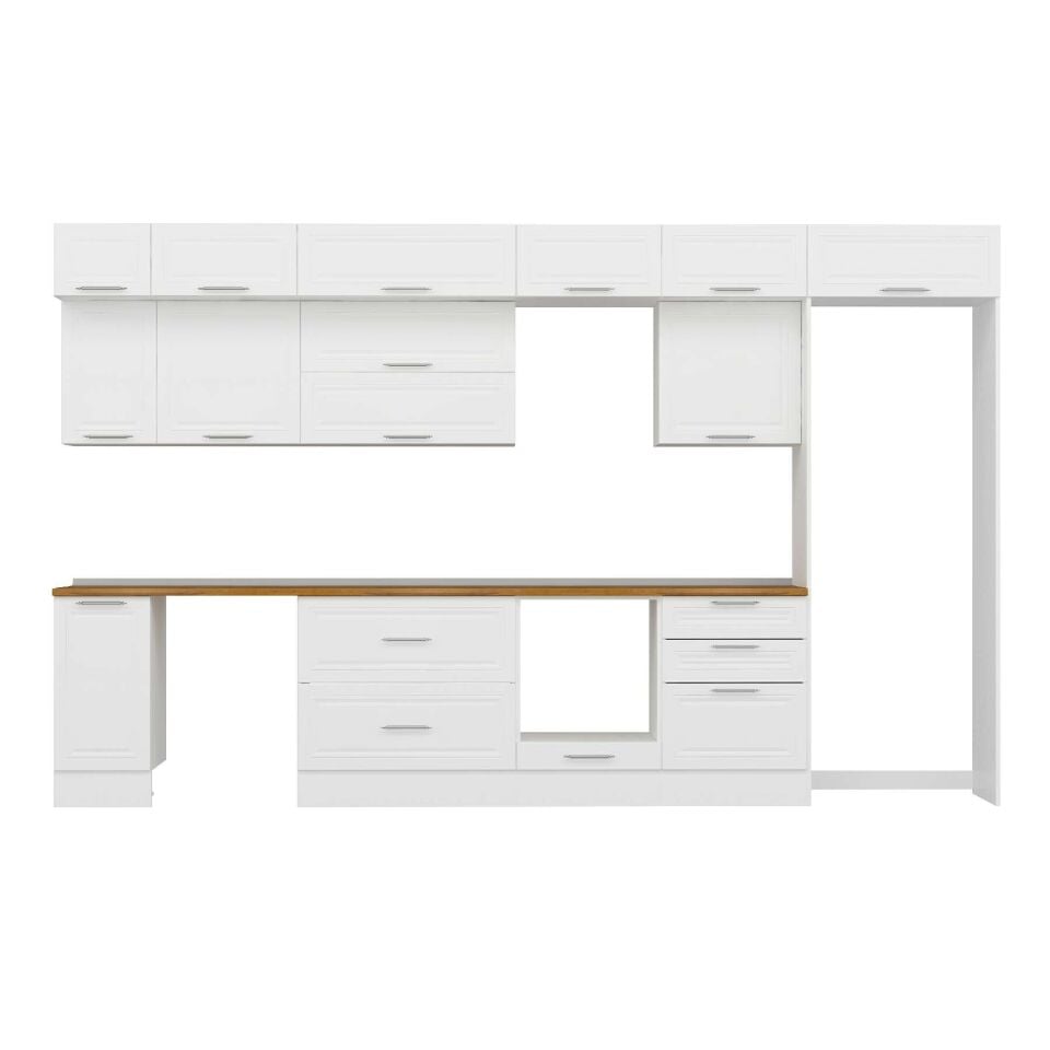 Alvinka 380X240 Cm Klasik Mebran Mutfak Dolabı Mb-E80S40S60-2 Mebran | Beyaz - Suntalam