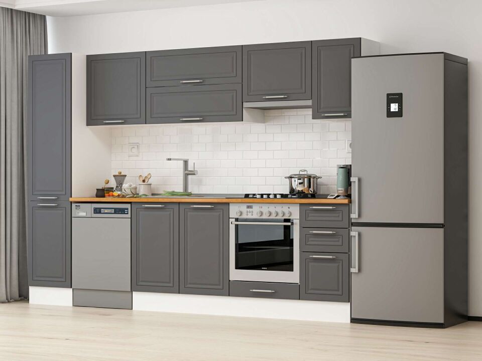 Alvinka 285X210 Cm Klasik Mebran Mutfak Dolabı Mb-E80B45S40-1 Mebran | Antrasit - Mdf