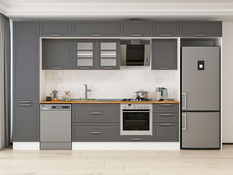 Alvinka 390X240 Cm Klasik Mebran Mutfak Dolabı Mbb-E90B50S50-3 Mebran | Antrasit - Mdf
