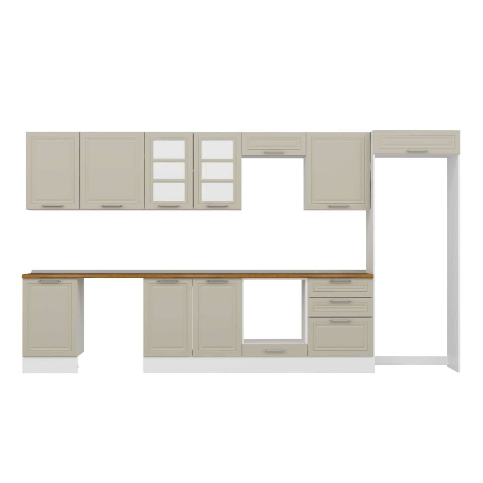 Alvinka 390X222 Cm Klasik Mebran Mutfak Dolabı Mb-E80S50S60-3 Mebran | Kumtaşı - Suntalam