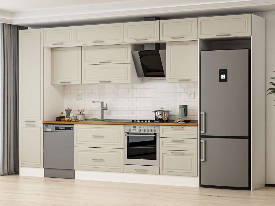 Alvinka 390X240 Cm Klasik Mebran Mutfak Dolabı Beyaz Beyaz Mbb-E80B50S60-2