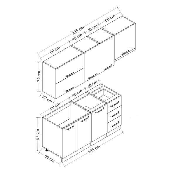 Minar 225 Cm Mutfak Dolabı Beyaz Dore 225-D4