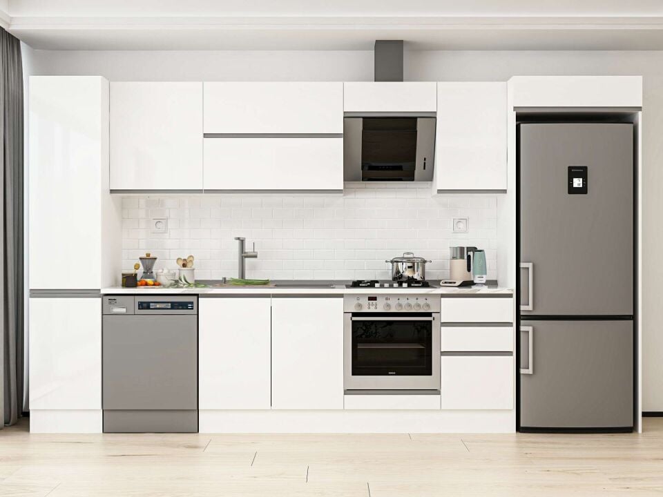 Alvinka 380X222 Cm High Gloss Mutfak Dolabı Mbb-E90B45S45-2 High Gloss | Beyaz - Mdf
