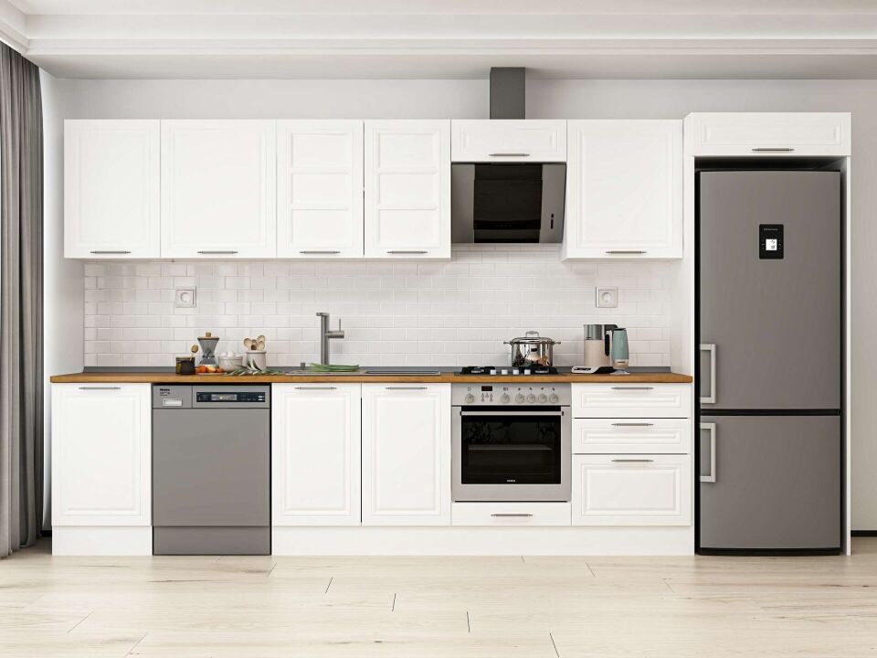 Alvinka 390X222 Cm Klasik Mebran Mutfak Dolabı Mb-E80S50S60-3 Mebran | Beyaz - Mdf