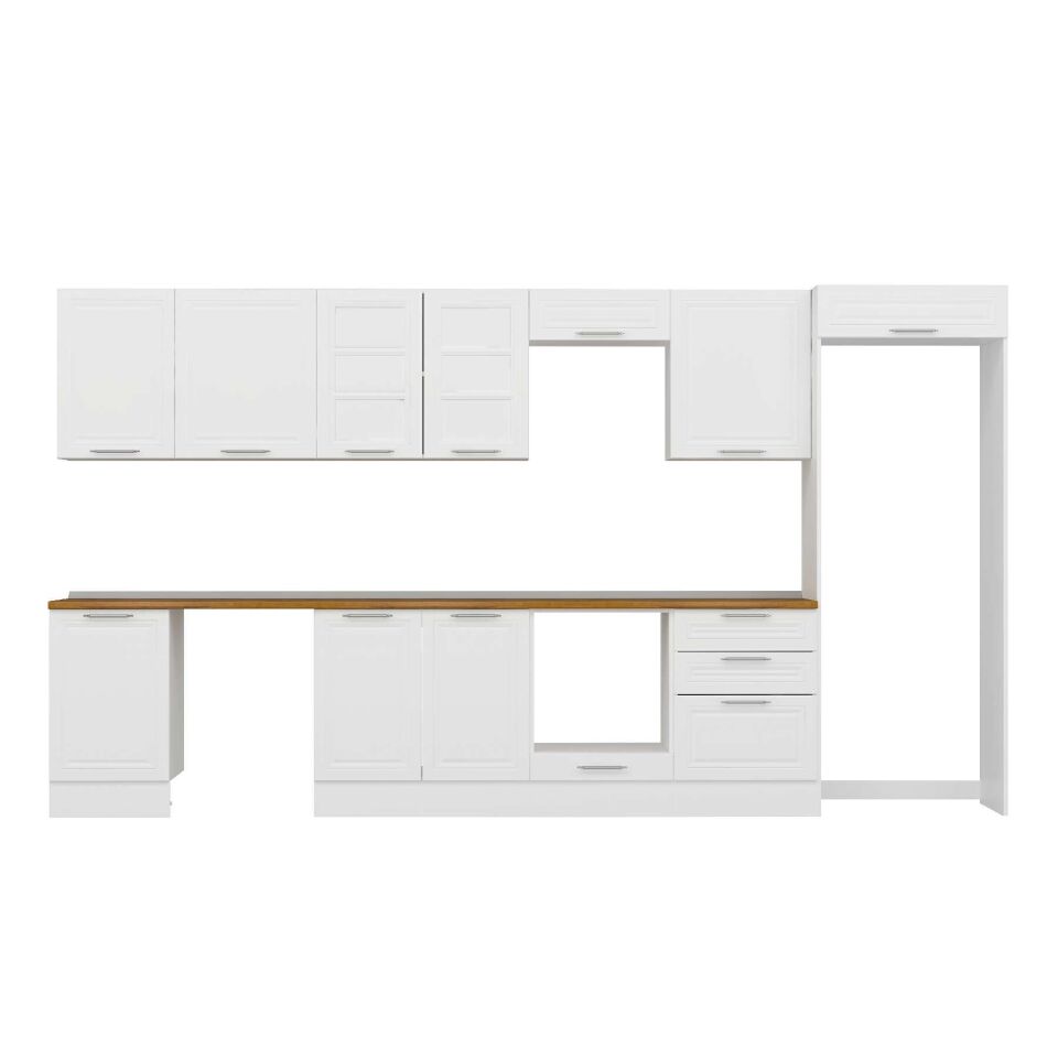 Alvinka 390X222 Cm Klasik Mebran Mutfak Dolabı Mb-E80S50S60-3 Mebran | Beyaz - Mdf