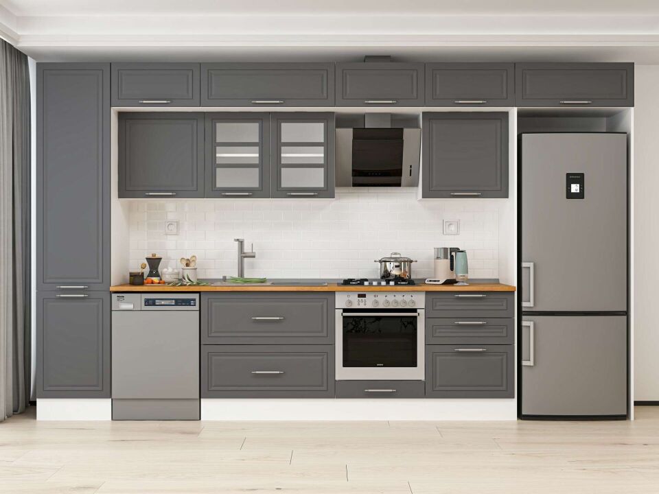 Alvinka 390X240 Cm Klasik Mebran Mutfak Dolabı Beyaz Beyaz Mbb-E80B50S60-3