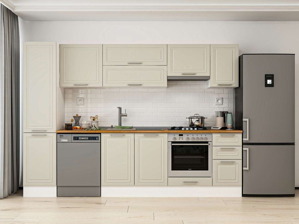 Alvinka 285X210 Cm Klasik Mebran Mutfak Dolabı Mb-E80B45S40-1 Mebran | Kumtaşı - Mdf