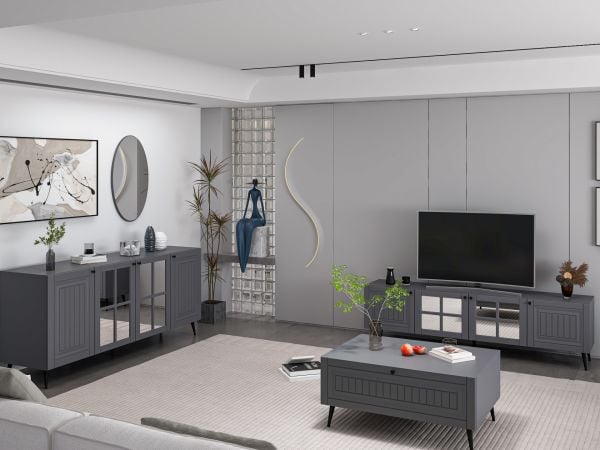 Minar Kale İlkbahar Set1 Tv + Orta Sehpa + Aynalı Konsol Antrasit