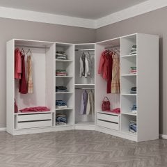 Kale 7 Kapak 4Ç Köşe Zincir Dolap - Beyaz 210CM