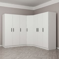 Kale 7 Kapak 4Ç Köşe Zincir Dolap - Beyaz 210CM