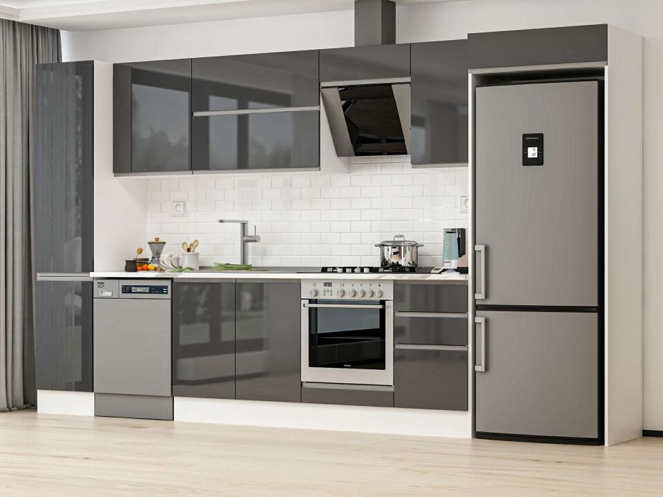 Alvinka 380X222 Cm High Gloss Mutfak Dolabı Mbb-E90B45S45-2 High Gloss | Antrasit - Suntalam