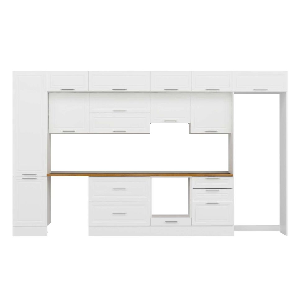 Alvinka 400X240 Cm Klasik Mebran Mutfak Dolabı Mbb-E90B50S60-1 Mebran | Beyaz - Suntalam