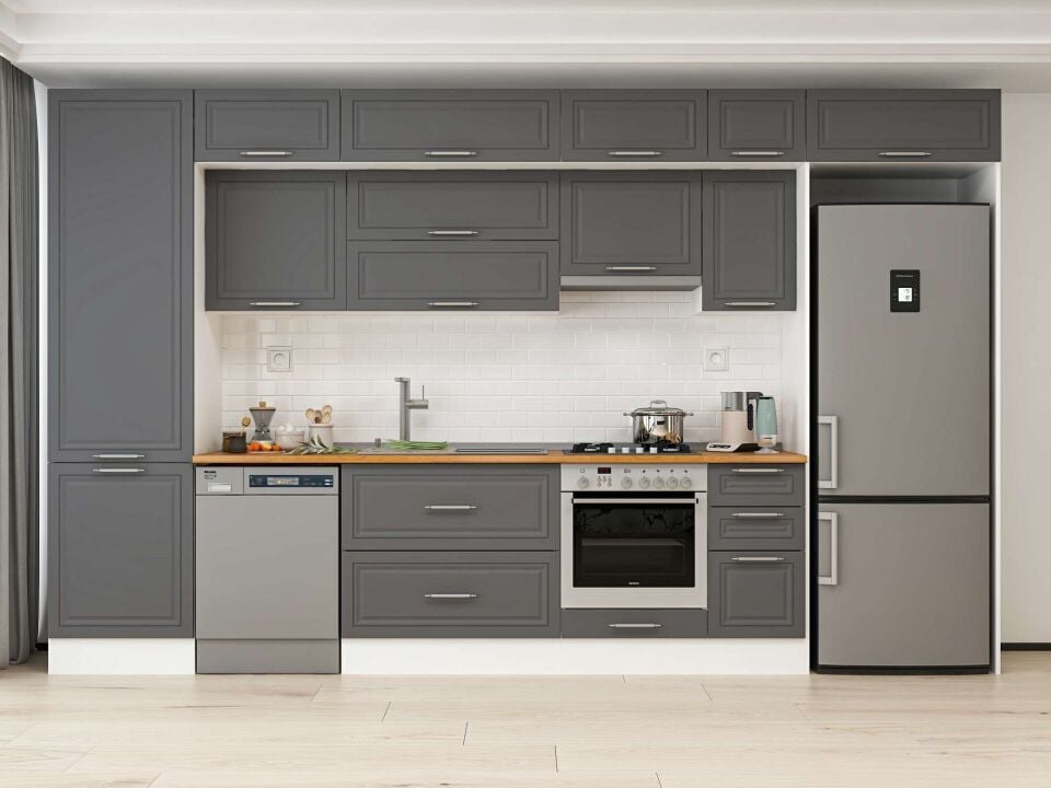 Alvinka 380X240 Cm Klasik Mebran Mutfak Dolabı Beyaz Beyaz Mbb-E80B60S40-1
