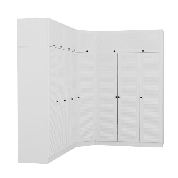 Minar Kale 8 Kapaklı 4 Ç Köşe Dolap + Yüklük Beyaz Mebran Panjur 190CM