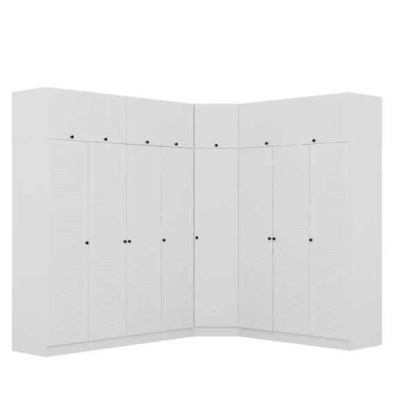 Minar Kale 8 Kapaklı 4 Ç Köşe Dolap + Yüklük Beyaz Mebran Panjur 190CM